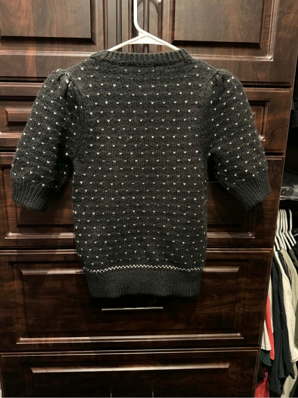 Ann Taylor Charcoal Puff-Sleeve Crew Sweater with White Dot Detail XXS - Picture 3 of 4